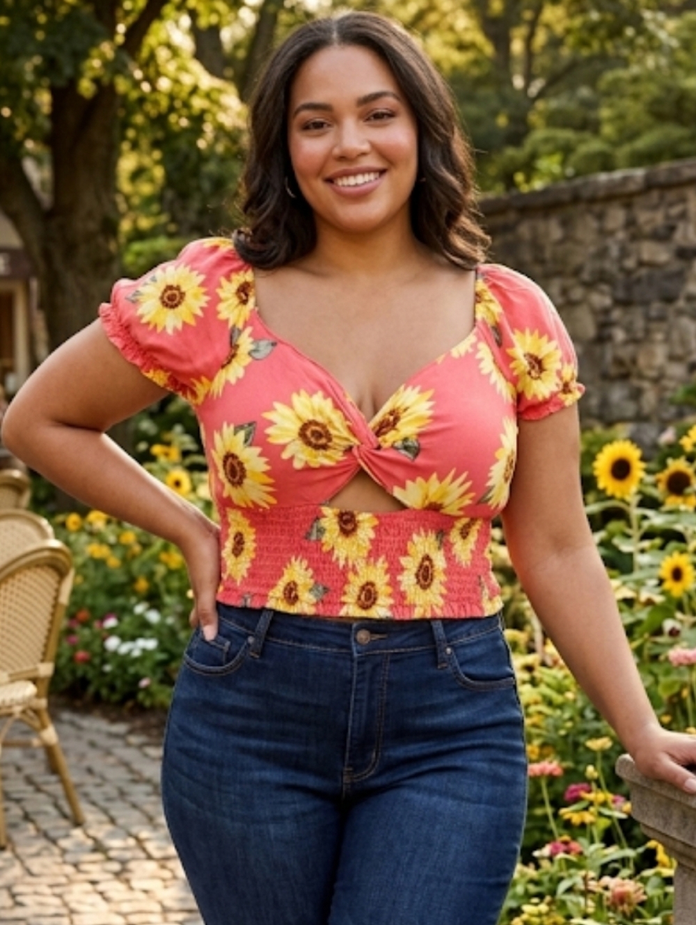 Derek Heart Sunflower Crop Top, NWT